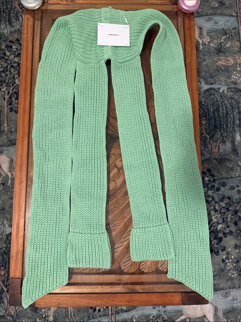 Simonett Mint Green Knit Scarf-Sweater Hybrid with Extended Cuffs